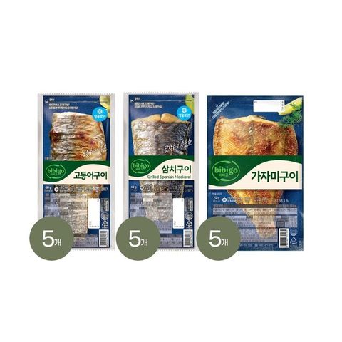 (냉동) 비비고 생선구이 고등어 60g x5개+삼치 60g x5개+가자미 70g x5개