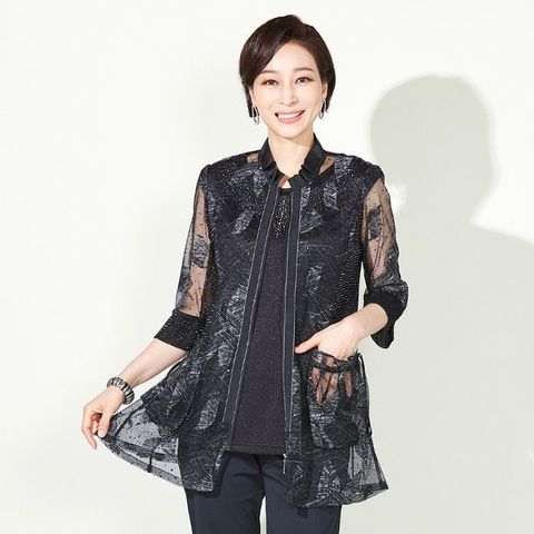 [마담엘레강스] 크리스탈 랏셀 레이스 집업 재킷