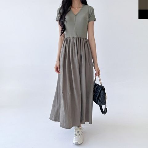 [W shopping] 블레오 여성 여름 브이넥 플레어 편한 데일리 반팔 롱 원피스