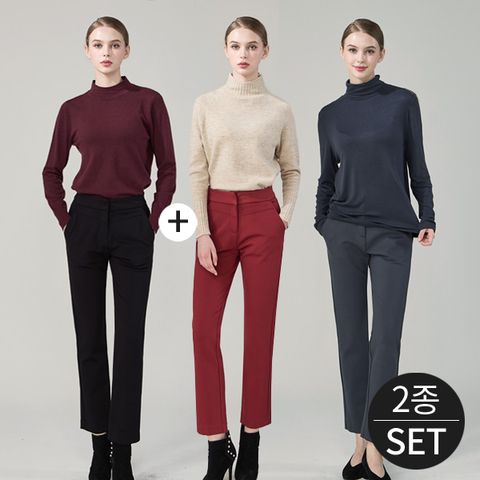 [최초가 79,800원] 리에트 폰테 스판 밴딩 여성 기모 팬츠 2종세트