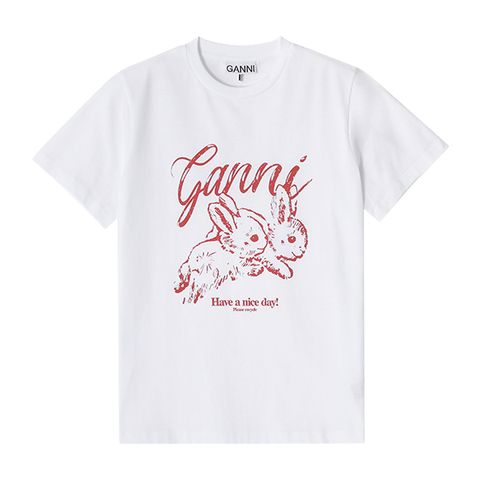 GANNI T3994 151 버니 로고 프린트 여성 반팔티