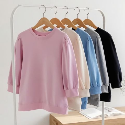 [SALE] 여성 봄 가을 퍼프 소매 7부 맨투맨 티셔츠