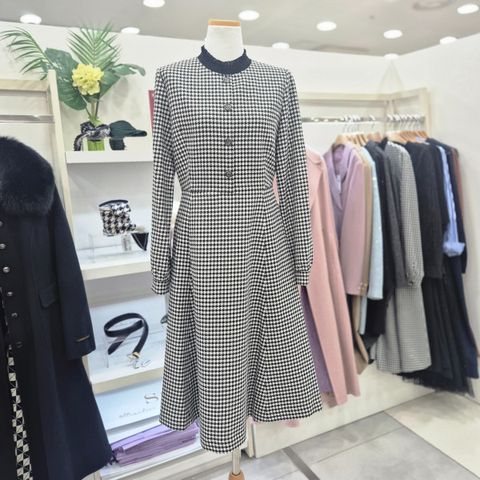 밴드레이스넥 체크정장원피스