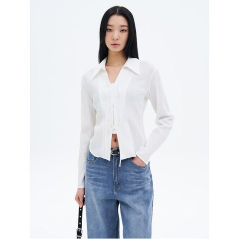 레이스업 긴팔 셔츠  화이트 (355264LY51)