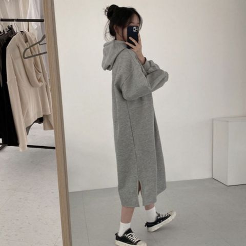 에이치플러스몰 데일리 캐주얼 여성 오버핏 기모 롱 후드 원피스 미니원피스 여성원피스