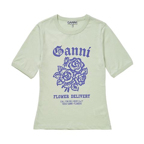 GANNI T3632 822 플라워 로고 프린트 여성 반팔티