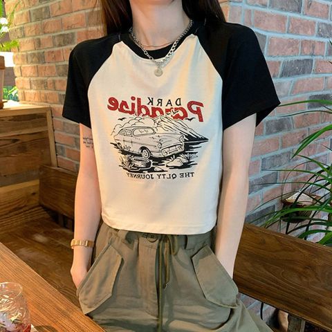 배색 파라다이스 크롭티 LM-0443 크롭티 크롭티셔츠 세미크롭티 세미크롭티셔츠 반팔크롭티