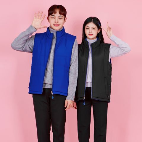 양면 남성 여성 겨울 경량 패딩 조끼 베스트 블루/블랙