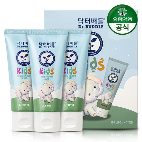 [유한양행] 닥터버들 키즈 어린이 치약 포도향 60g 3개입불소1,000ppm