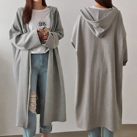 99까지 면 무지 후드 긴팔 롱 가디건 -CVC0024-