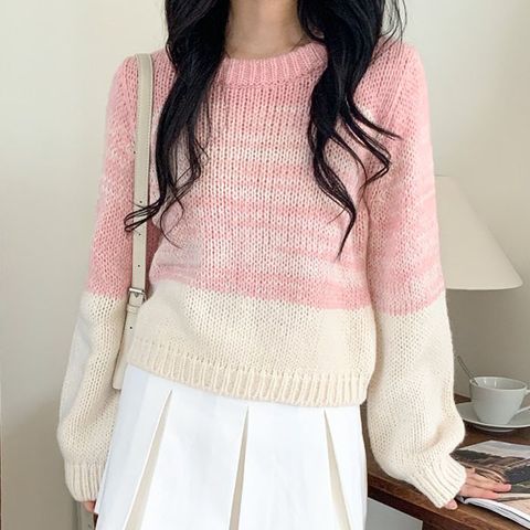 엘라니 알파카 라운드넥 배색 울니트_S3775