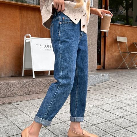 여성 난스판 뒷밴딩 보이핏 데님팬츠 핏이 예쁜 배기 청바지