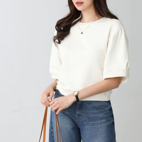 [피핀] 퍼프소매 셔링 반팔 티셔츠 #111979