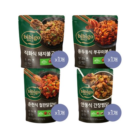 비비고 간편 밀키트 4종 세트 (직화식돼지 x1개+용두동식쭈꾸미 x1개+닭갈비 x1개+안동식간장찜닭 x1개)