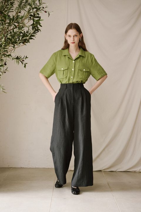 Wide Linen Pants Black