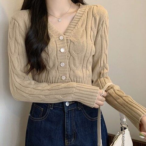 러블리꽈배기가디건 브이넥크롭가디건 여성데일리룩