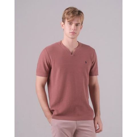 [U.S. POLO ASSN.]  브릭 코튼 블렌디드 V라인 헨리넥 니트 남성