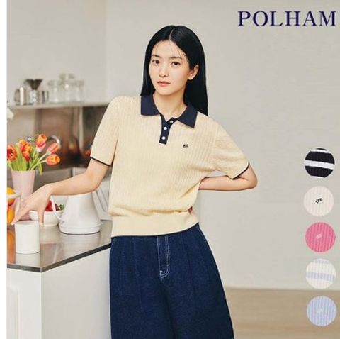 여성 버튼넥 케이블 반팔 니트 PHF2ET2470 463694