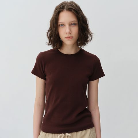 BASIC RIBBED T-SHIRTS - BROWN