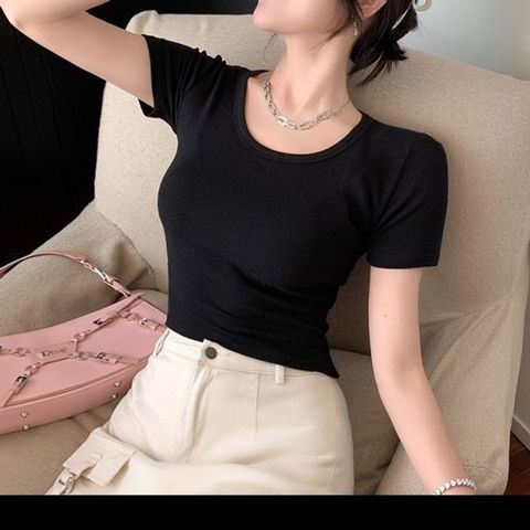 알티피아 F006794 반팔티셔츠 배꼽티 스판 크롭 슬림핏 크롭티 배꼽티 크롭 빅사이즈 슬림티