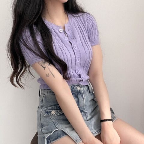 [브리치]  / 꾸안꾸 라운드 꽈배기 크롭 니트 반팔 가디건7color