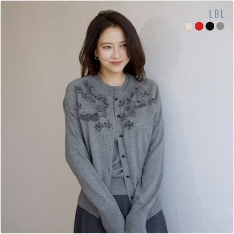 25SS 실크블렌디드 플라워 아플리케 가디건+하프니트 앙상블