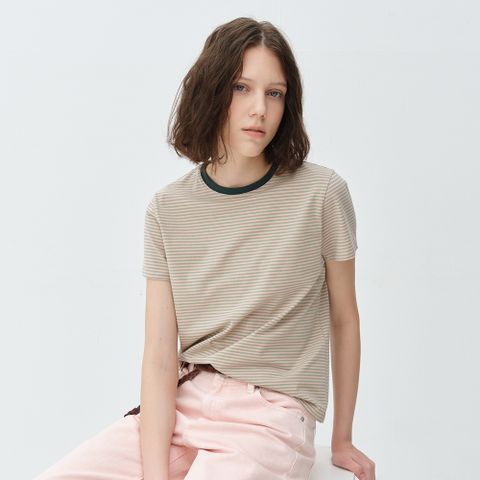 BREEZY STRIPE T-SHIRTS - PEACH POWDER