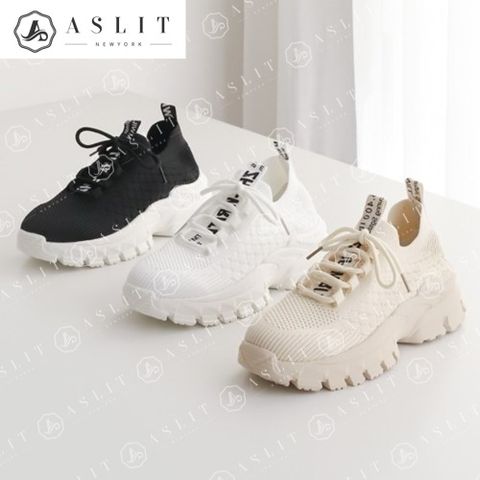 [애슬릿] 키높이 레이스업 레터링 여성 니트 운동화 5cm