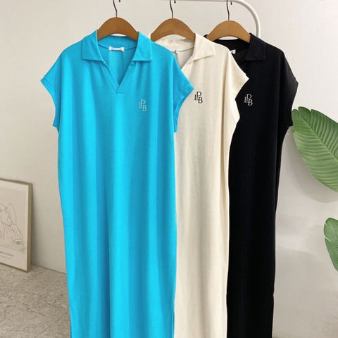 [브리치]  / 콜리니 카라 자수 트임 테리 롱 원피스(3color)
