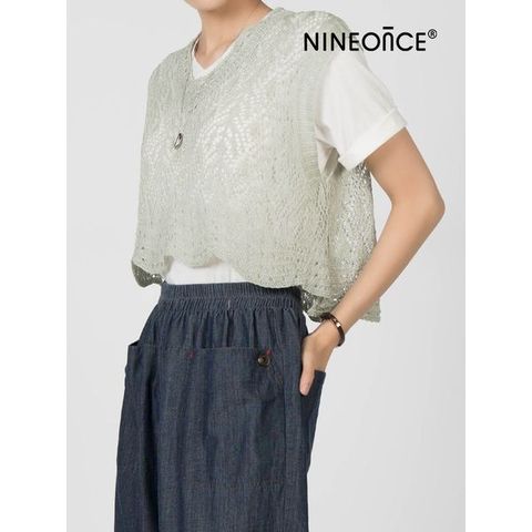 [하프클럽/나인온스]여름 크롭 니트 조끼 물결스카시조끼