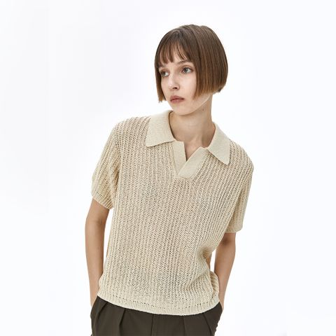 [최초가 129,000원]크로쉐 카라 니트_베이지