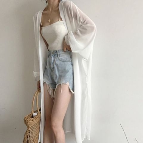 루즈핏 로브 롱가디건(2XL) 오픈 시스루 여름가디건