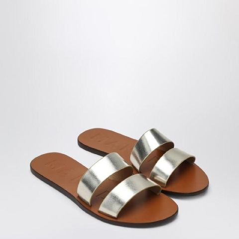 MANEBA­ P9.9Y0LE/Q_MANEB-PL Platinum colored strap sandals in leather