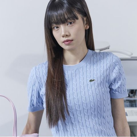 여성 케이블 반팔 크루넥 풀오버 AF490E-55G HBP