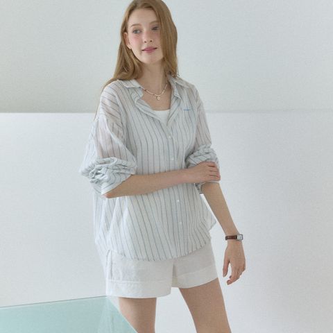 [아워호프] Rita Sheer Striped Shirt - Blue [H25SM3-SH04-BLU]