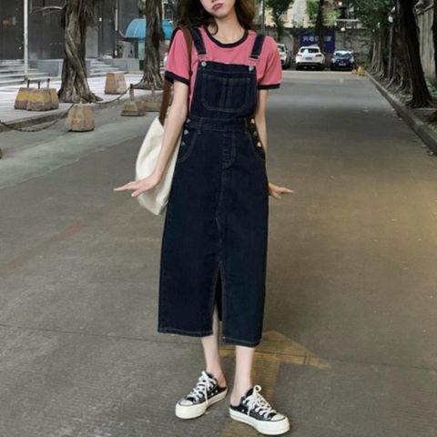 [신상오픈런]민라루 원피스 미니멀 청 여성 멜빵 진청