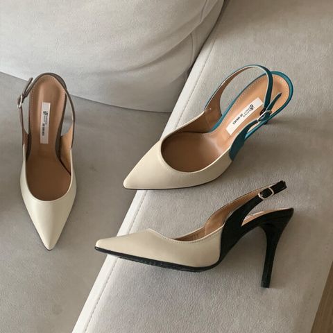 [브리치] 컴온슈 / 성수동 수제화 소가죽 콤비배색 슬링백힐 샌들 (9cm)