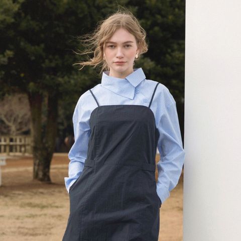 NESIS unbalance slant shirt_BLUE STRIPE