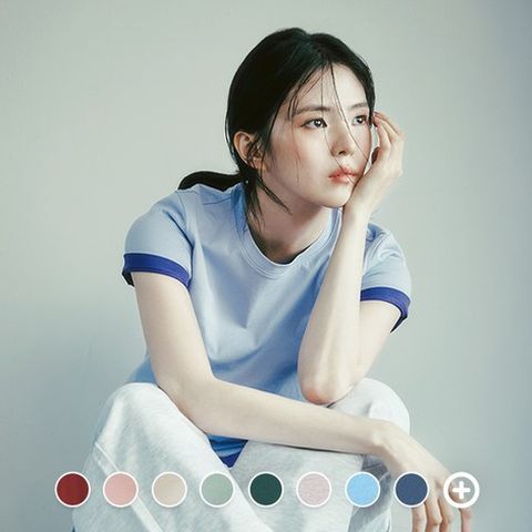 지오다노 여성 라운드넥 한소희 무지 면 기본 반팔 티셔츠 325518/05325518 463691