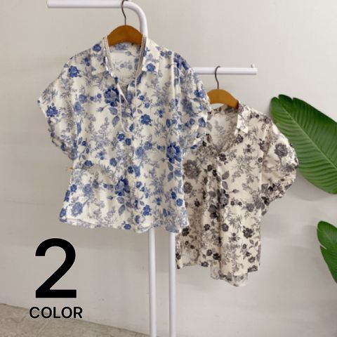 [브리치]  / 더롯 플라워 소매 볼륨 카라 블라우스(2color)