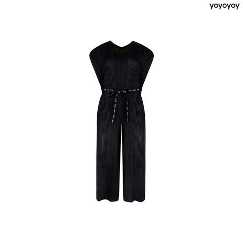 yoyoyoy [여성][최초가 159,000원] 브이넥 스트링 플리츠 점프수트 블랙_AI04WNPJS02