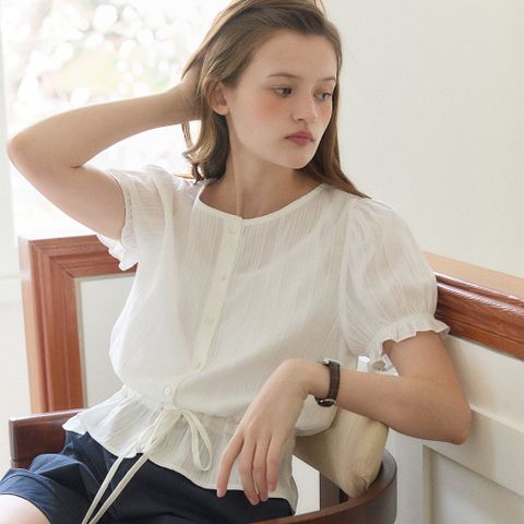 [아워호프] Waist-String Puff Blouse - White [H25SM1-BL46-WHI]