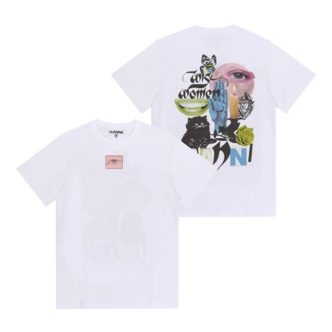 GANNI T4157 151 로고 패치 여성 반팔티