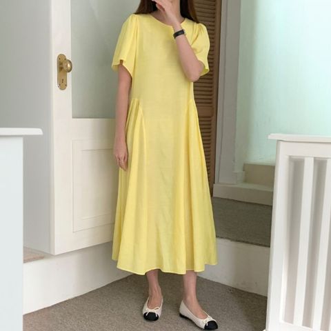 라니 반팔 다솜결 롱 원피스 베이직룩 여친룩