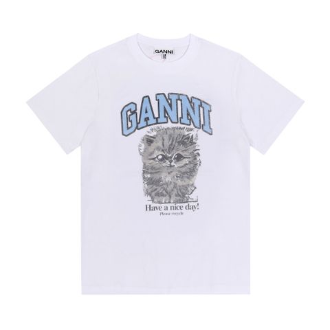 GANNI T4272 151 키티 로고 프린트 여성 반팔티