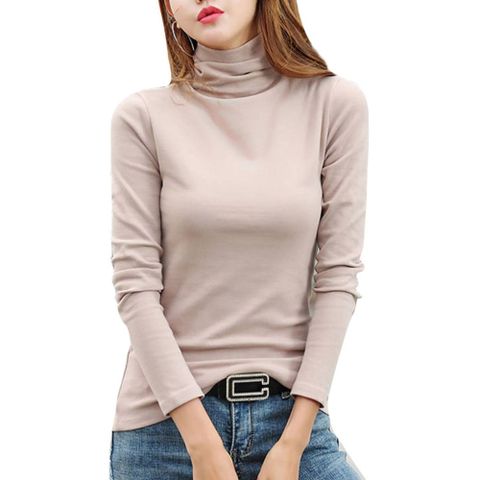 여성 조임없는 목폴라 터틀렉 기본 쫀쫀 슬림핏 목티