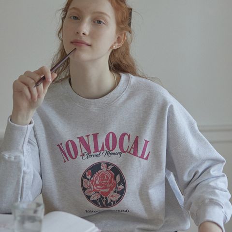 Vintage Rose Sweatshirt - Light Grey
