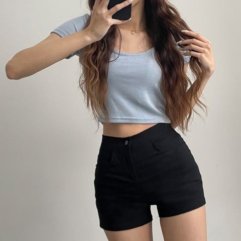[브리치]  / 목늘어남 최소화 쫀득 크롭 U넥 반팔티