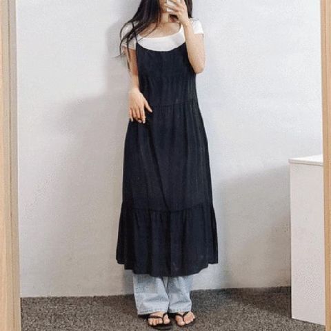 [하프클럽/셀러허브_여성트랜드패션]레이어드 트임 나시 뷔스티에 롱원피스