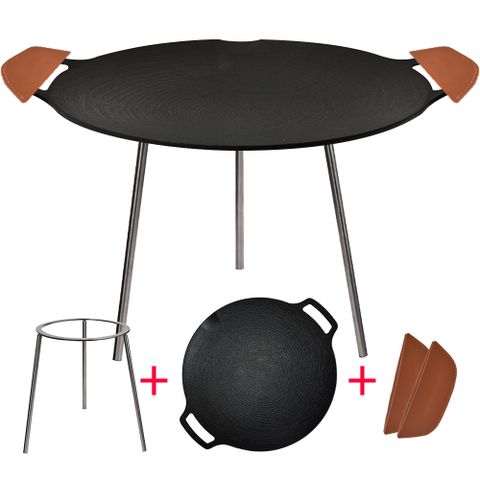 BUCK703 캠핑 그리들 36cm+그리들받침대+가죽손잡이 3종 세트 그리들팬 그리들 불판 고기불판 솥뚜껑